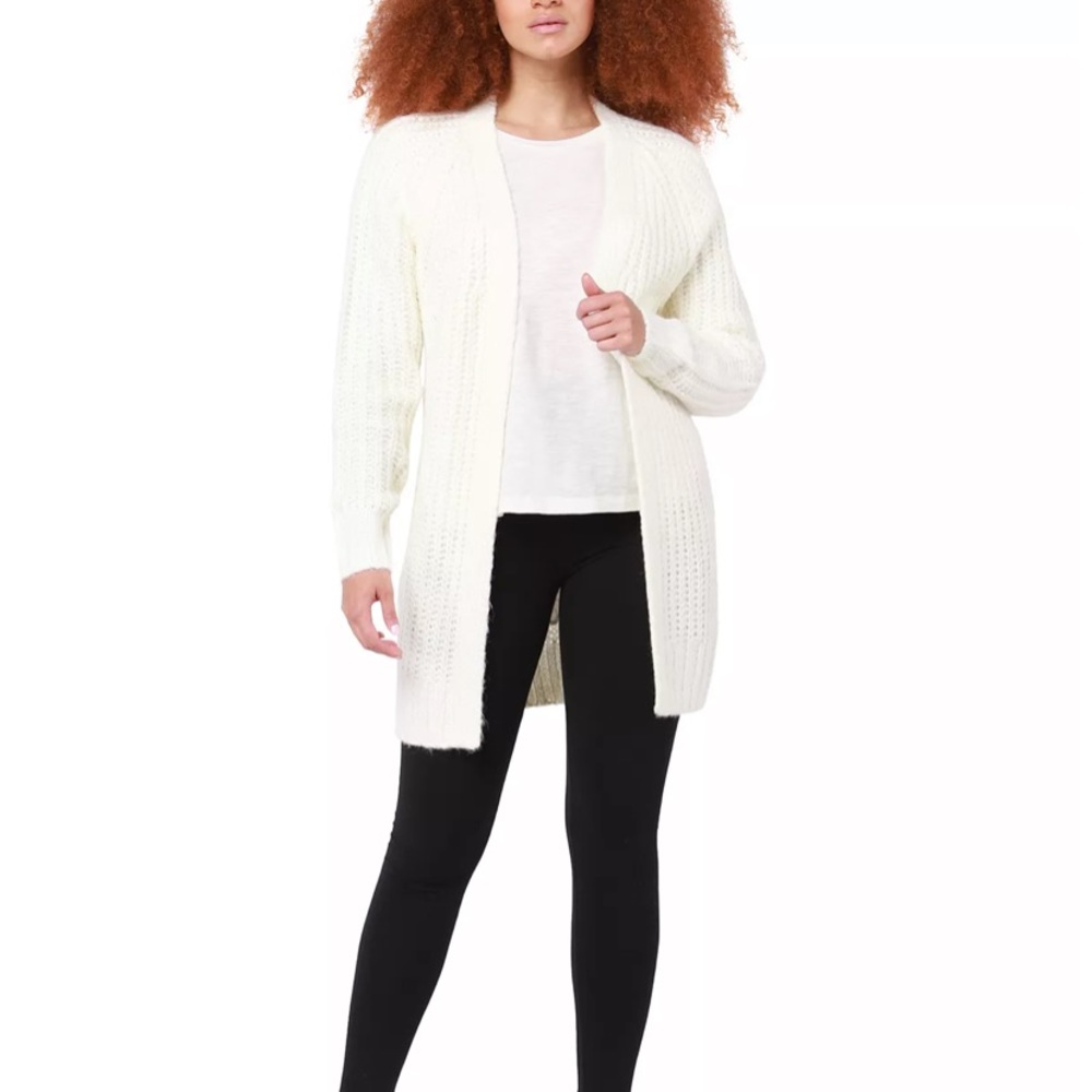 Black Tape Long Sleeve Chunky Melange Knit Sweater Cardigan Cream Medium